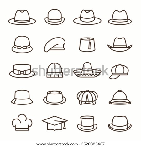 Hat Icons. Vector Set of Headwear for Design