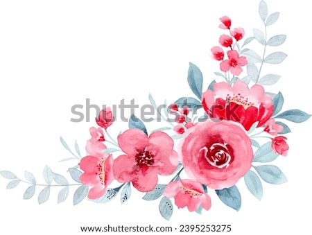 Watercolor red flower bouquet for background, wedding, fabric, textile, greeting, card, wallpaper, banner, sticker, decoration etc.