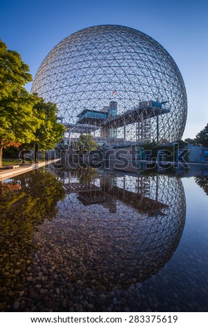 MONTREAL, CANADA - AUGUST 18: Reflections of the Biosphere on August 18, 2014 in Montreal, Canada. The Biosphere is a museum dedicated to the environment and it is located at Parc Jean-Drapeau.