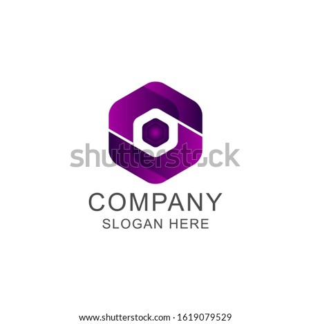 Purple letter S Hexagon digital logo design vector illustration template