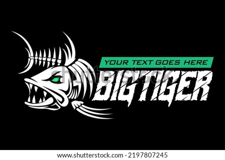 tiger fish skull skeleton in modern vintagelogo design style template on black dark background vector illustration