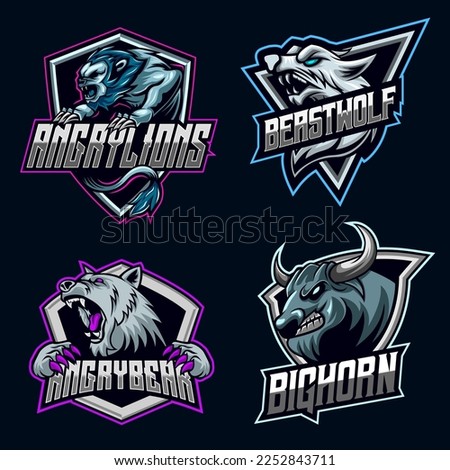 Lion Wolf Bear Bison Character set Logo E-sport Mascot Design Bundle Set icon collection vector illustration gaming team