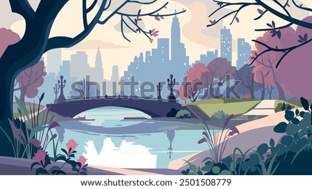 The illustration beautifully captures Central Park, the iconic green oasis in the heart of New York City. 