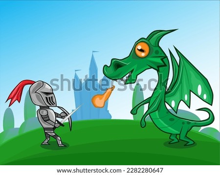 Knight fight against dragon illustration