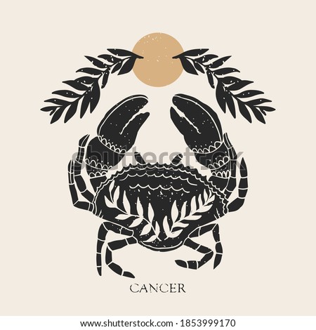 Zodiac sign Cancer in boho style. Trendy vector illustration.