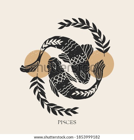 Zodiac sign Pisces in boho style. Trendy vector illustration.