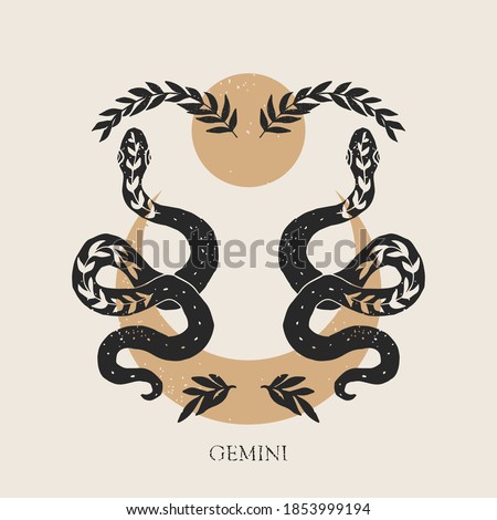 Zodiac sign Gemini in boho style. Trendy vector illustration.