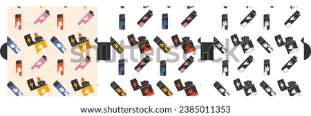 Pattern of various Lighters with anime style. Hand drawn vector illustrations.