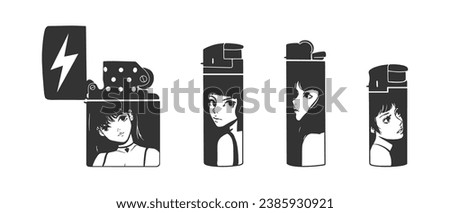 Set of four Lighters. Hand drawn modern isolated Vector illustrations.