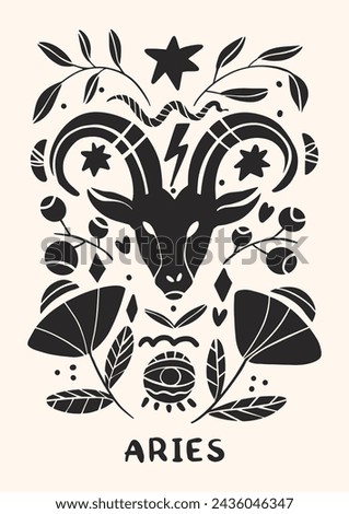 Zodiac signs Aries in Scandinavian style. Hand drawn vector illustration.