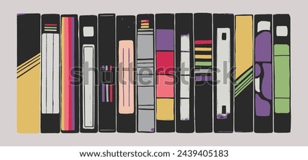Video tapes with labels and covers. Front view and side view. Vector illustration.