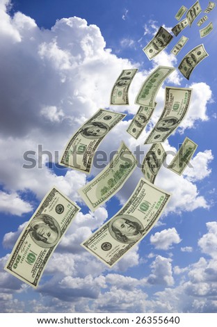 Money Falling from Blue Sky