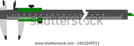 A Vernier caliper isolated on white background.. Its a visual aid to take an accurate measurement reading between two graduation markings on a linear scale by using mechanical interpolation