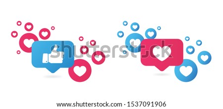 Like and Love icons. Thumbs up and heart, social media icon. Vector illustration.