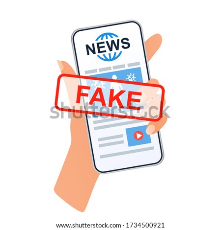 Fake News. Hand holding smartphone with news website. Vector illustration.