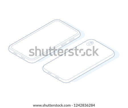 Isometric Modern Smartphone. Vector illustration. Outline.