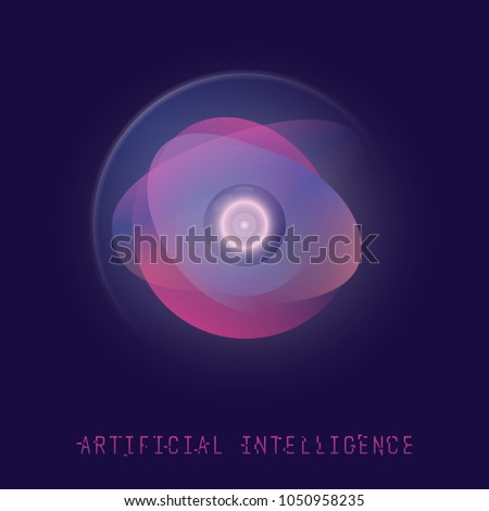 AI technology concept. Futuristic artificial intelligence. Camera eye with gradient circles and glowing. Digital ai vector illustration. Computer communication interface.