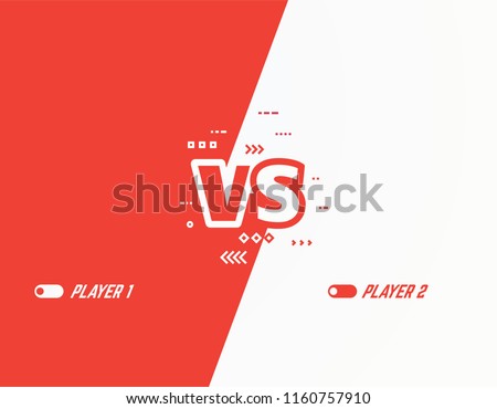 Versus vector template background. Battle or competition concept template. Red and white players. Video games or fighting competitors. VS letters and abstract lines and arrows on two color background.