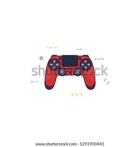 Front view of red gamepad for modern console. Line style vector illustration. Gamer controller with touchpad. Premium, red console gamepad. Line style pixel perfect illustration.