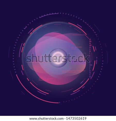AI technology concept. Futuristic artificial intelligence representation. Camera aim with circles and glowing, data and digits. Digital ai vector illustration. Computer communication interface.