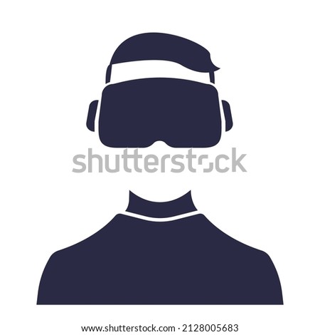 Virtual reality helmet and head. Watching VR metaverse in glasses icon. Unisex icon of human with VR head set. Foto stock © 
