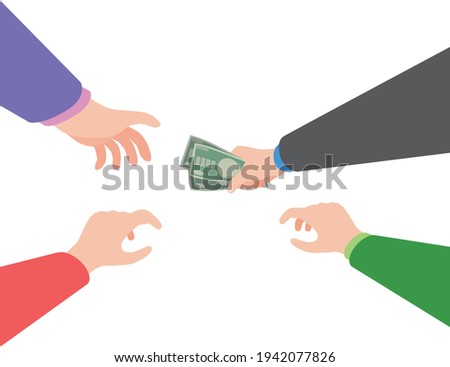 Illustration of several hands grabbing money