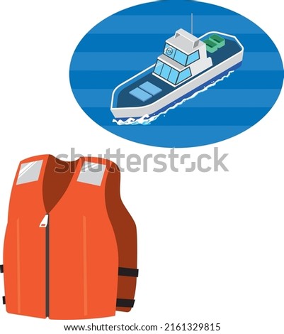 Life jacket and ship illustration