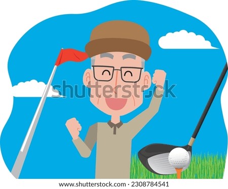 Illustration of an elderly man enjoying golf