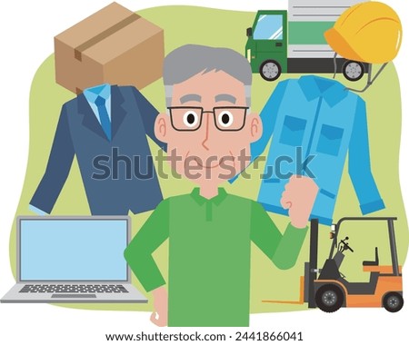 Illustration of an elderly man and work