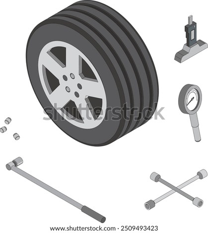 Illustration of tires and maintenance tools