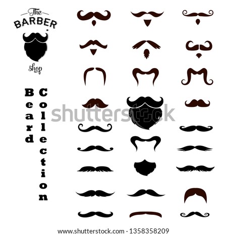 Set of isolated vector Beard style. Beards and mustaches types. barber big collection. Silhouette vintage beard and mustache. Barber cartoon black beard label. Hipster style barber beard icon. - ストックフォト © 