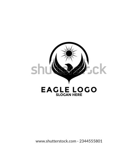 Eagle Bird With Sun Logo Vector Template. Eagle Logo Icon, Business Logo Concept