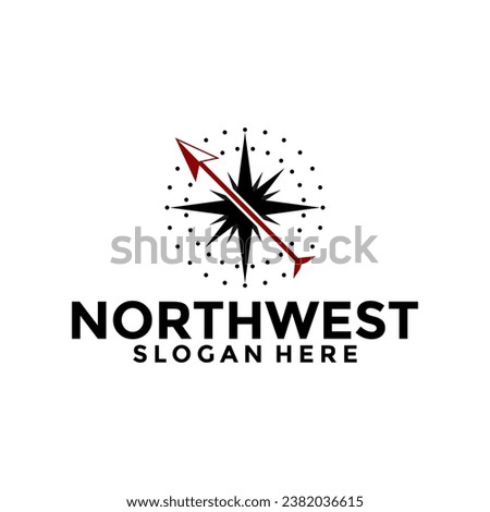 Northwest Compass logo design vector template, Creative compass logo with arrow