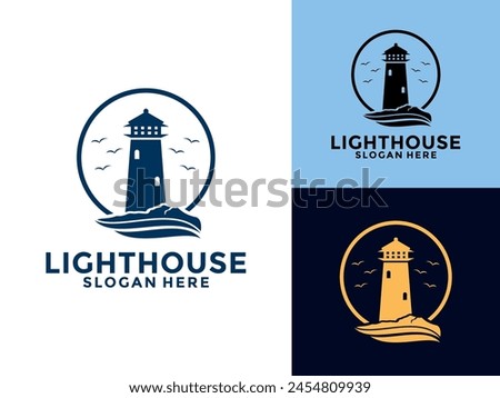 Lighthouse logo. Harbor icon. Light beacon symbol. Maritime tower logo Vector illustration