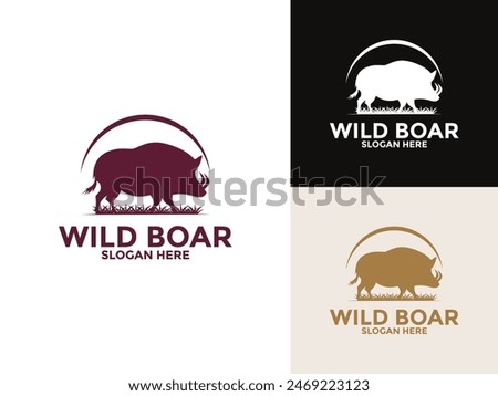 Wild hog or boar logo design, Wild Boar vector set logo template