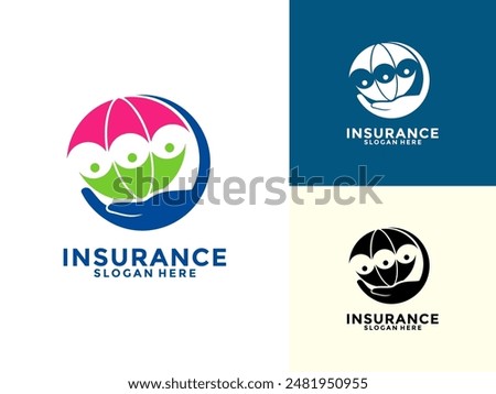 Life insurance With Umbrella Logo Design Vector, Care And Protection Insurance Logo Icon Template