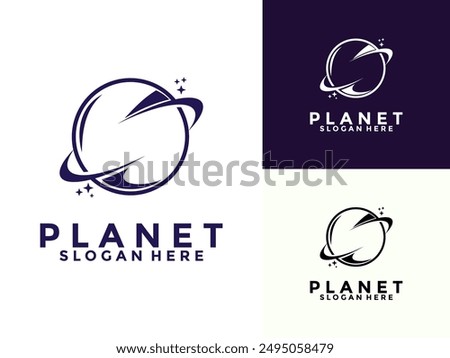 Creative planet logo design with modern concept, galaxy logo vector icon illustration