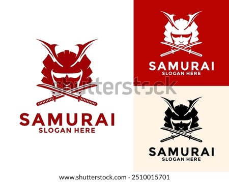 Samurai Head with Katana logo vector, Japanese Warrior Samurai Knight logo design template