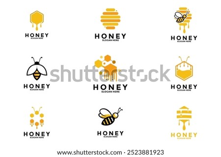 Set of Honey logo design vector, Bee Farm, honey farm logo design collections