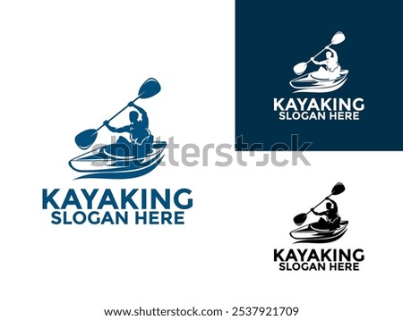 Kayaking logo design vector template, Kayak logo canoe paddle wild adventure logo vector illustration vintage style