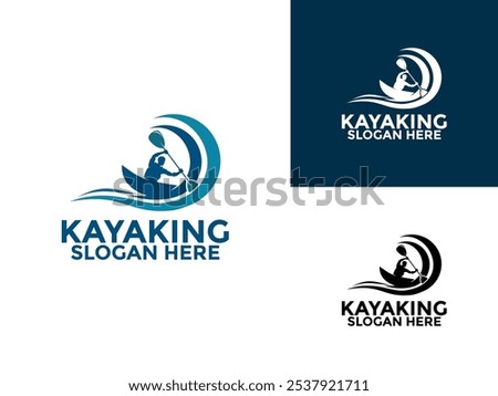 Kayaking logo design vector template, Kayak logo canoe paddle wild adventure with wave logo vector illustration vintage style