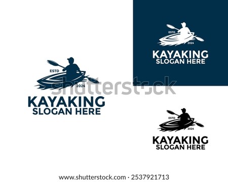 Kayaking logo design vector template, Kayak logo canoe paddle wild adventure logo vector illustration vintage style