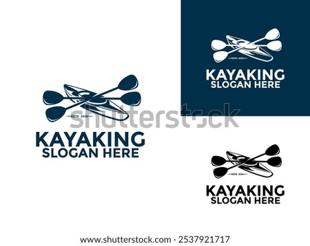 Kayaking logo design vector template, Kayak logo canoe paddle wild adventure logo vector illustration vintage style