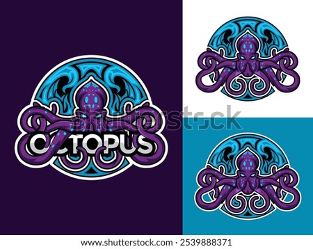 Octopus Esport mascot logo design, Octopus Kraken sport mascot logo design illustration, t shirt and emblem.