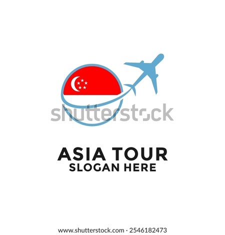 Singapore Tour logo with National Flag and Airplane vector design. South East Asia Tour Travel logo design template