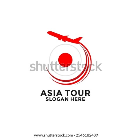 Japan Tour logo with National Flag and Airplane vector design. Asia Tour Travel logo design template