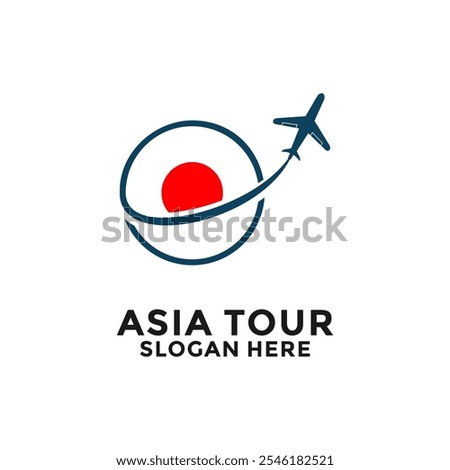 Japan Tour logo with National Flag and Airplane vector design. Asian Tour Travel logo design template