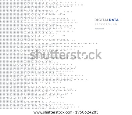 Modern horizontal silver color pixel banner. Abstract digital data technology square gray pattern on white color background. Minimal flat template design. Vector illustration