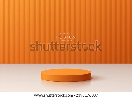 Abstract 3D realistic orange and white cylinder podium pedestal background with natural lighting scene. Minimal mockup product display presentation, Stage showcase. Platforms vector geometric design.