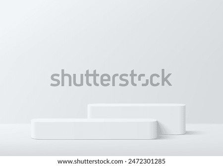 3D white round steps podium pedestal group background in white clean luxury wall scene. Minimal empty mockup abstract product display presentation, Stage showcase. Platforms vector geometric design.